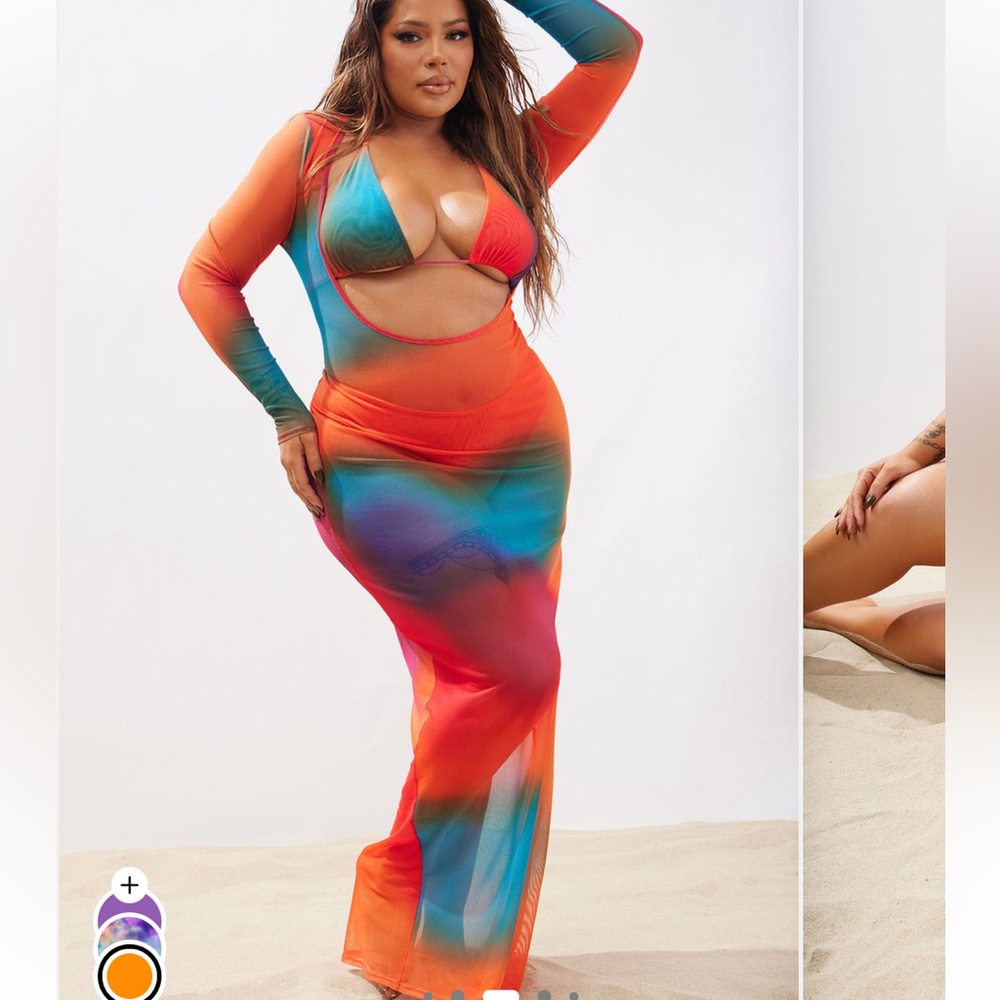 Mesh 3-Piece Sunsuit Set - Orange Multi